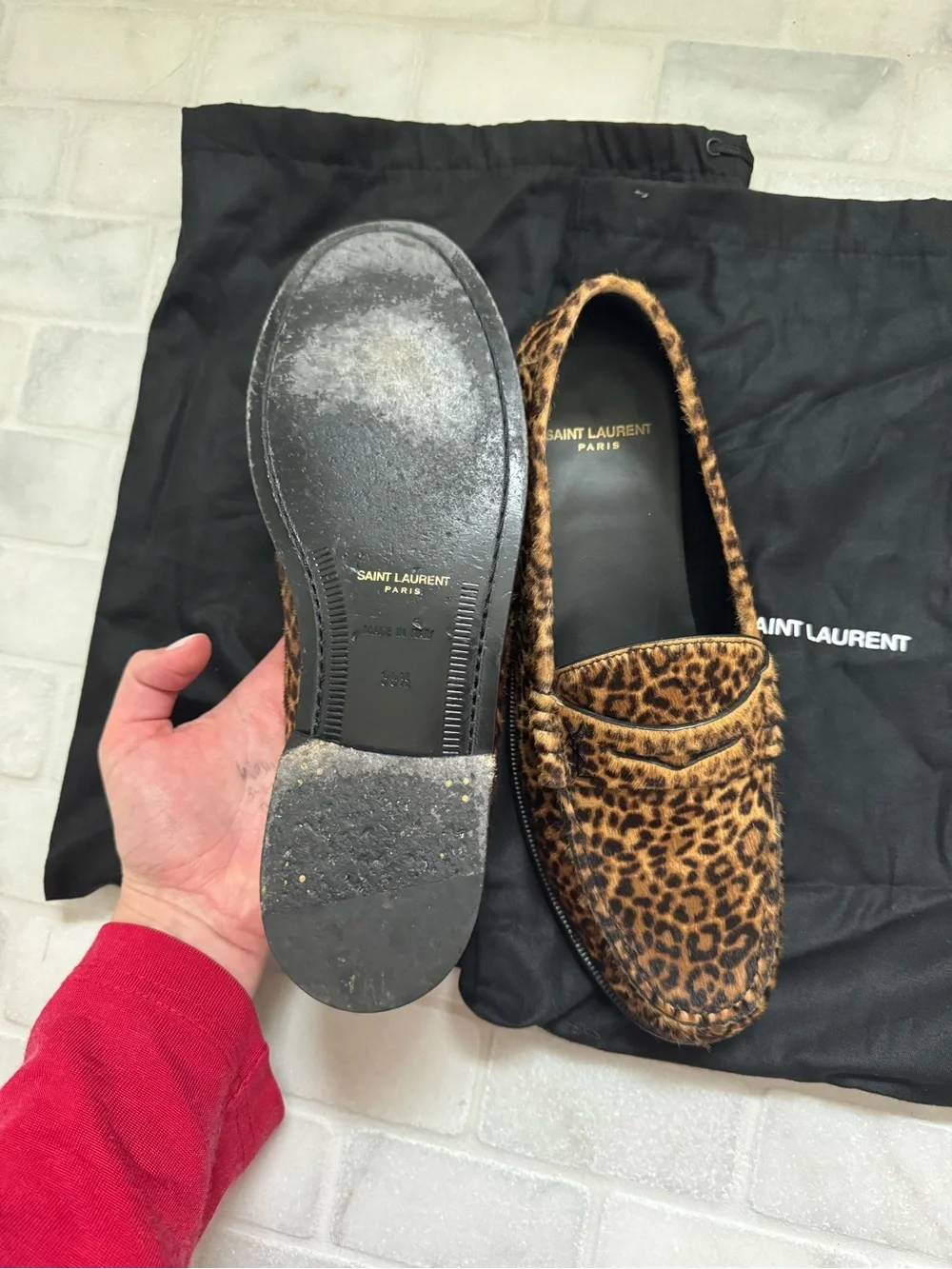 Saint Laurent Leopard Print pony -Hair Penny Loafers - Brown/Black